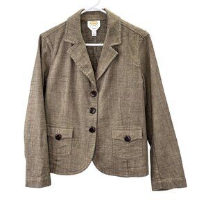 Talbots Petites Blazer Jacket 16 Stretch Cocoa Brown Button Up Academia Chevron
